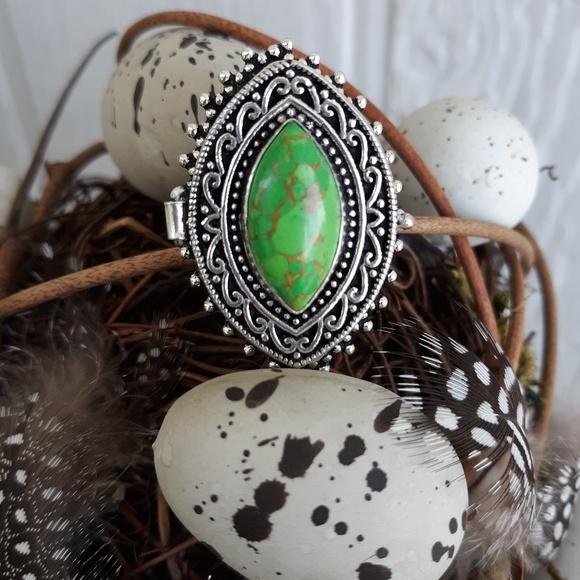 New Green Turquoise 925 Silver Poison Ring. - Picture 4 of 8